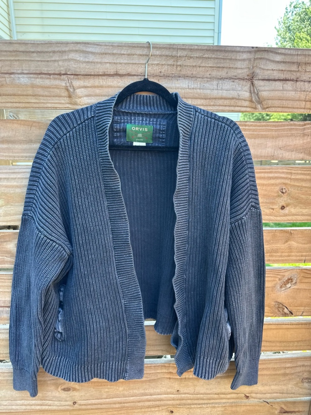 Orvis Men's Navy Ribbed Open-Front Cotton Cardigan